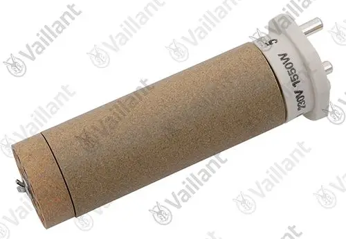 Heizelement von Vaillant, zylinderförmig mit keramischer Oberfläche und Anschlussstiften. Optimal für Zündgebläse in Heizsystemen.